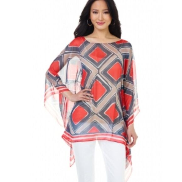 Outback Poncho Top Size Medium Red Semi-Sheer NWOT - Picture 1 of 9